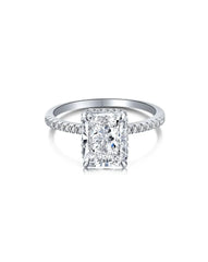 Eleganter Verlobungsring mit Radiant-Schliff-Diamant und Pavé-Band