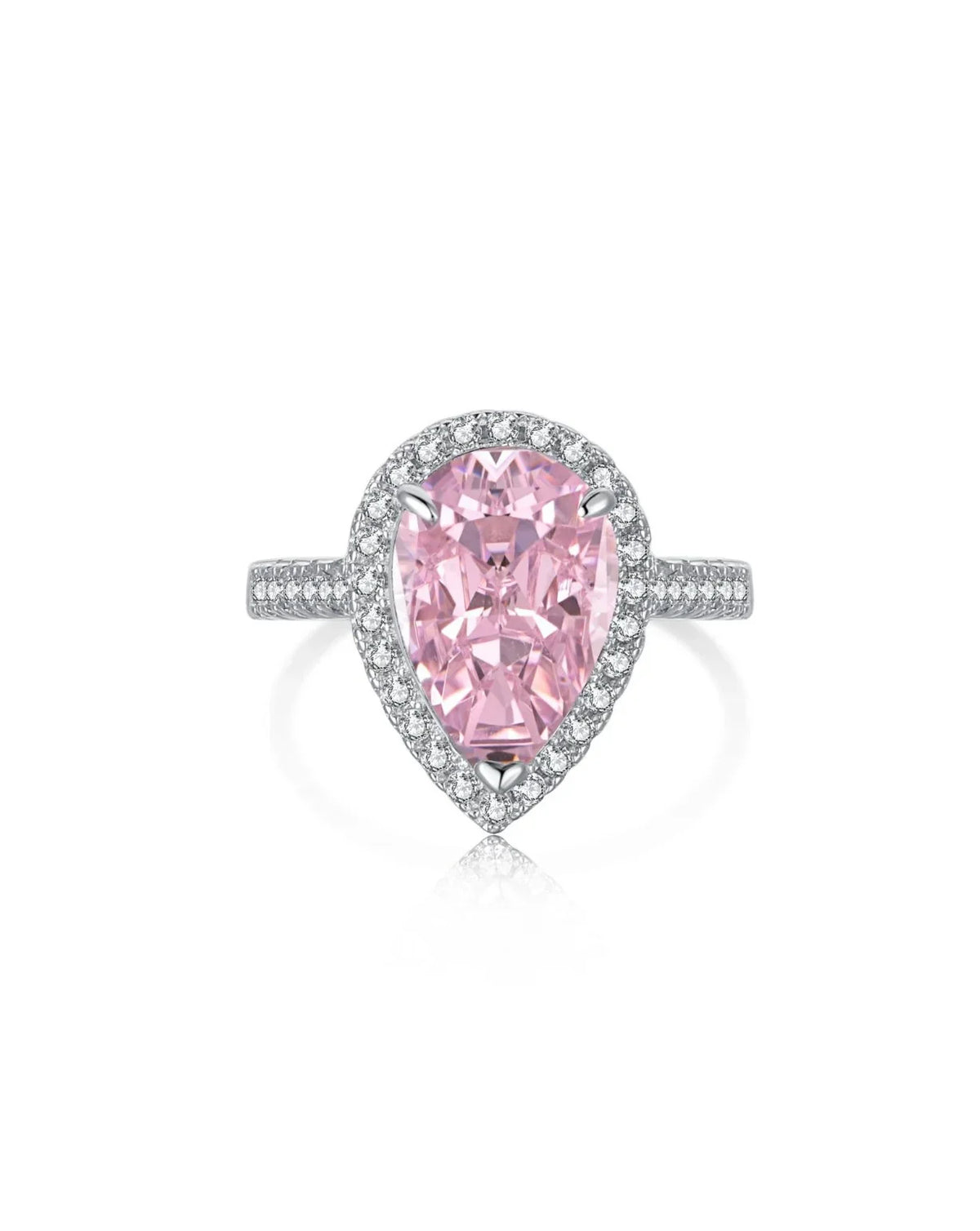 Eleganter Ring mit rosa Stein und funkelnden Zirkonia